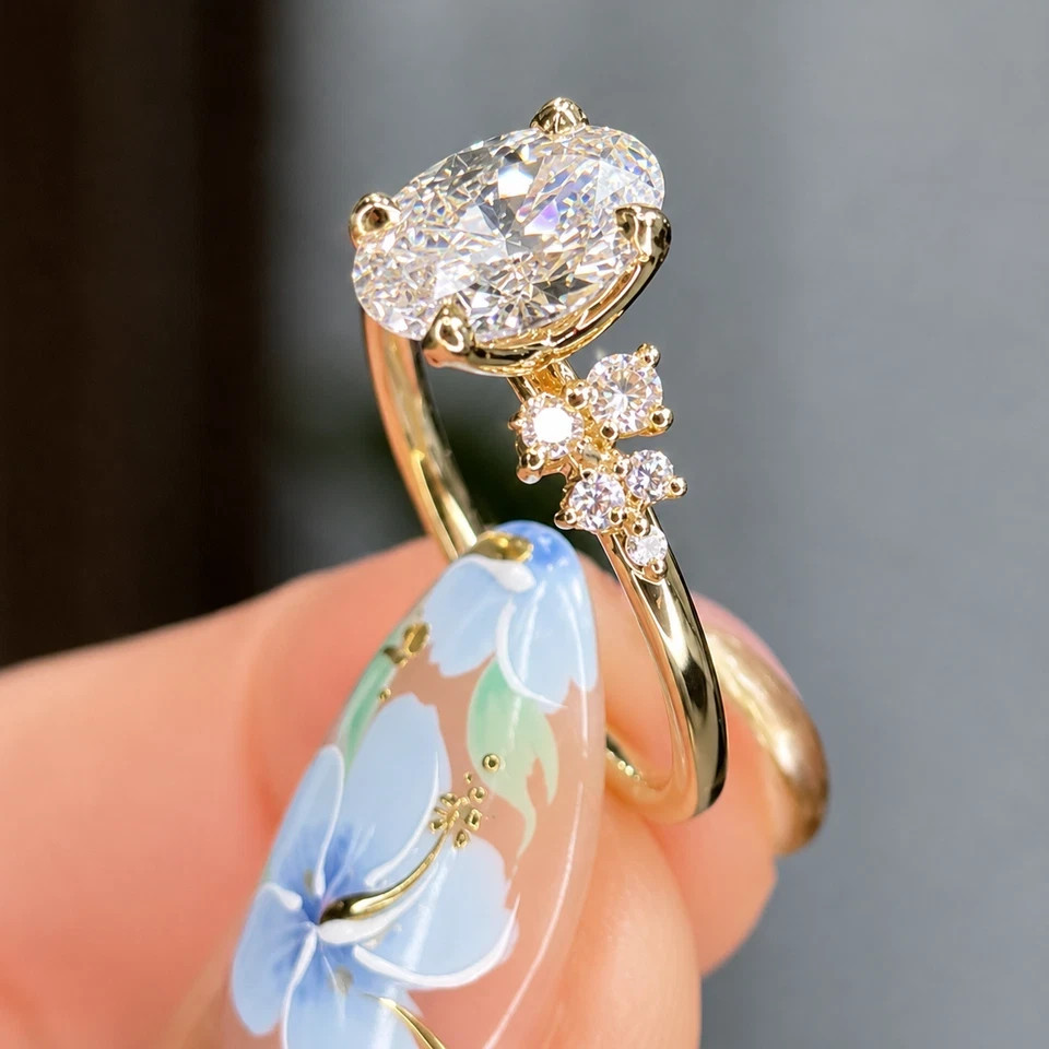 2.50 Ct IGI Oval F-VS1 Lab Grown Diamond Engagement Promise Ring 14K Yellow Gold