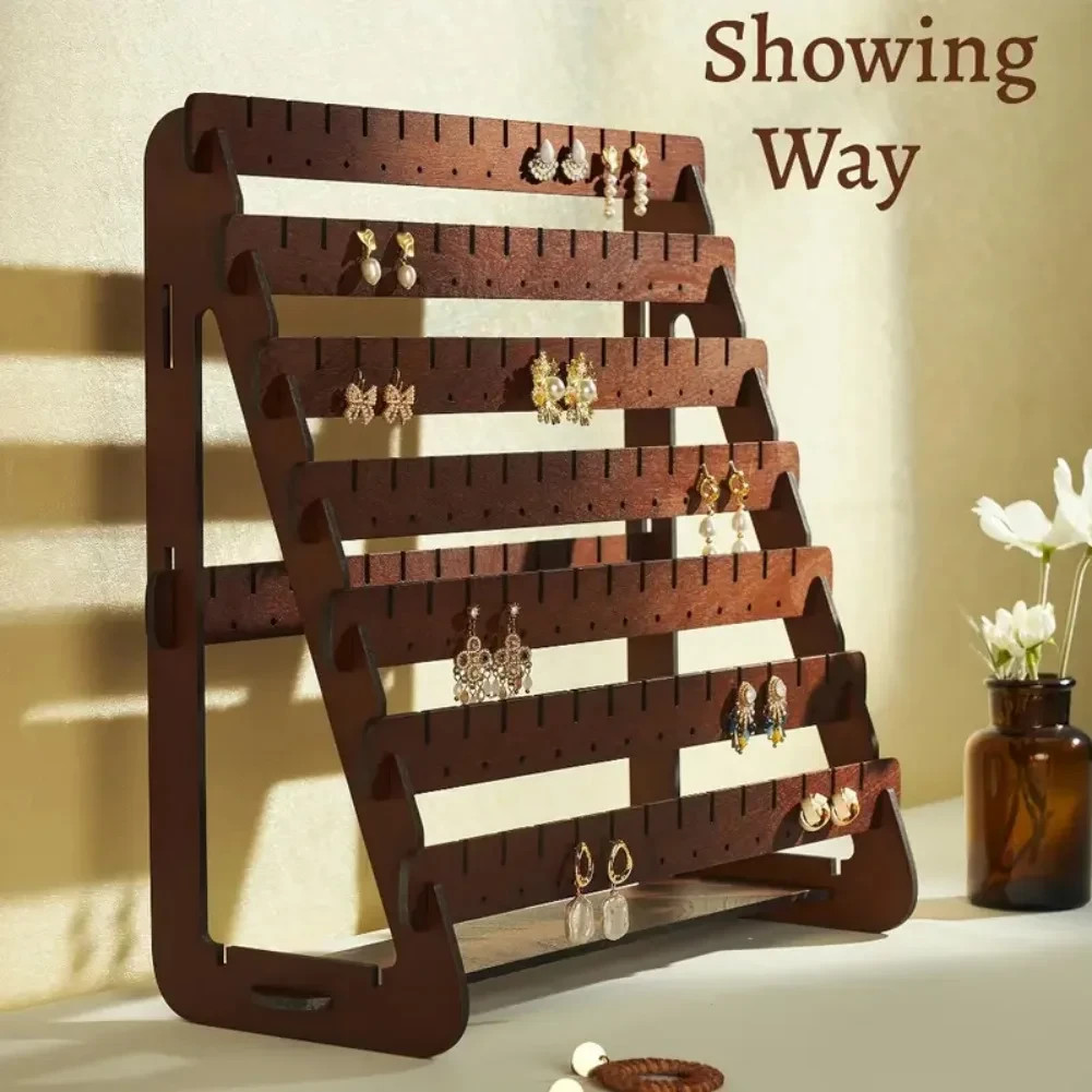 Wood Earring Display Stand Holder Stud Hook Jewellery Organizer Rack Display