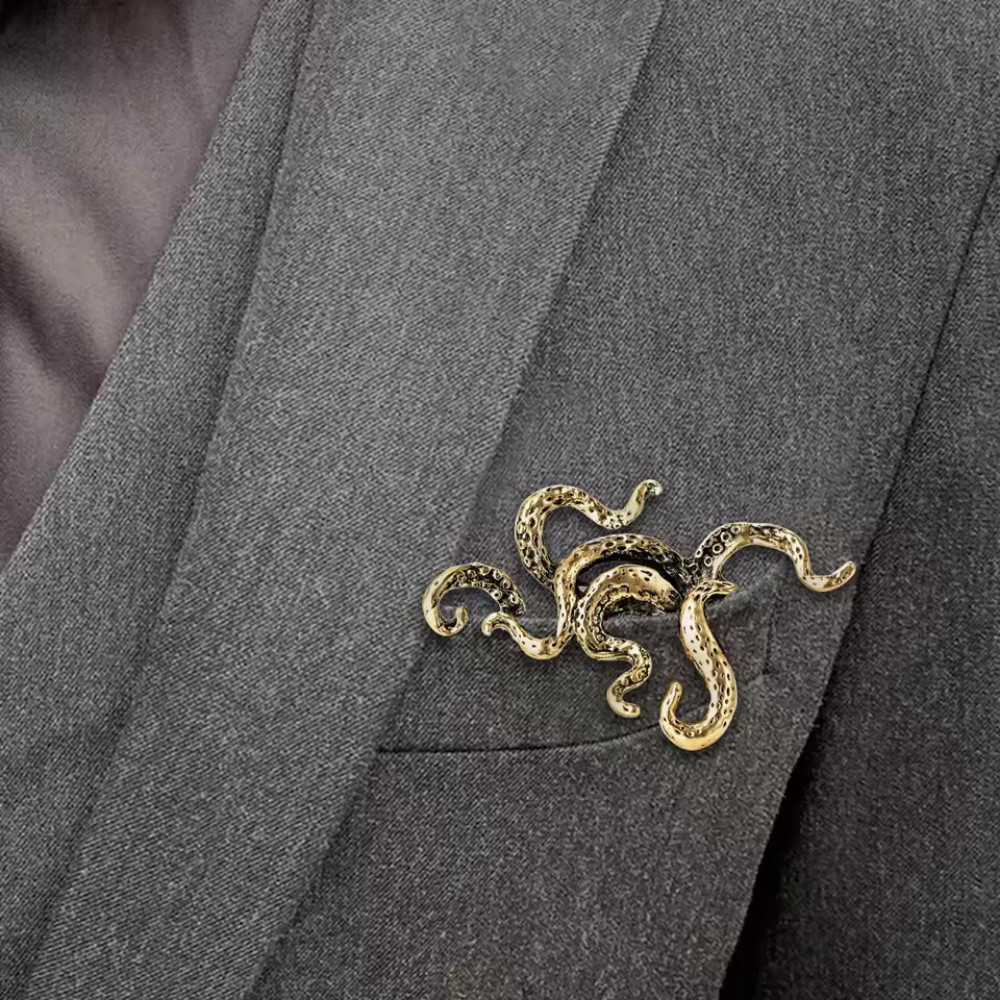 Vintage Style Gold Octopus Brooch Pin Statement Ocean Nautical Beach JewelryGift