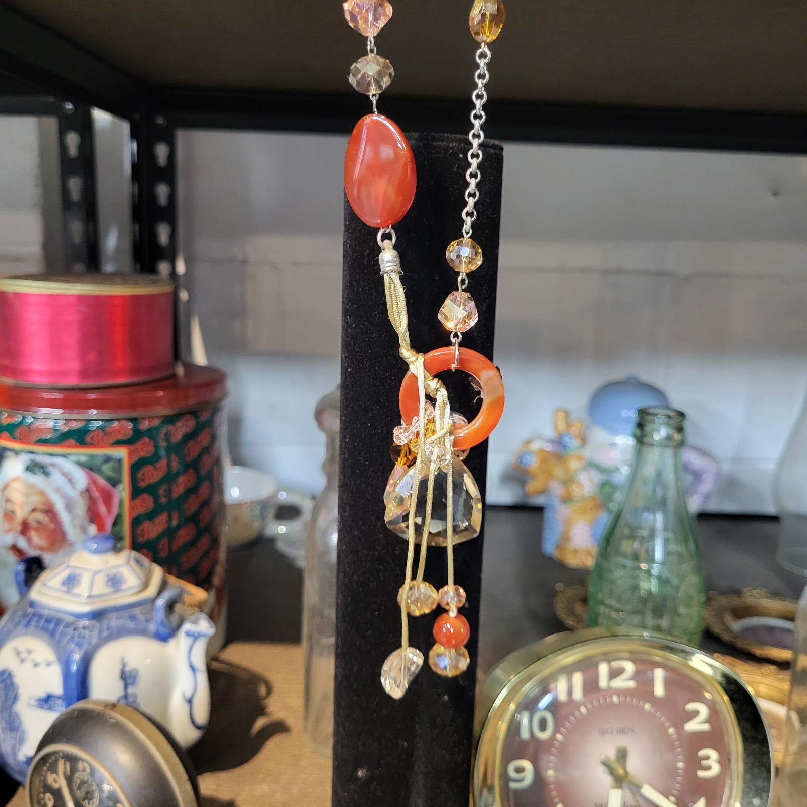Murano Crystal Necklace Pendant Drops Venetian Glass Cord Adj. VTG STUNNING Boho