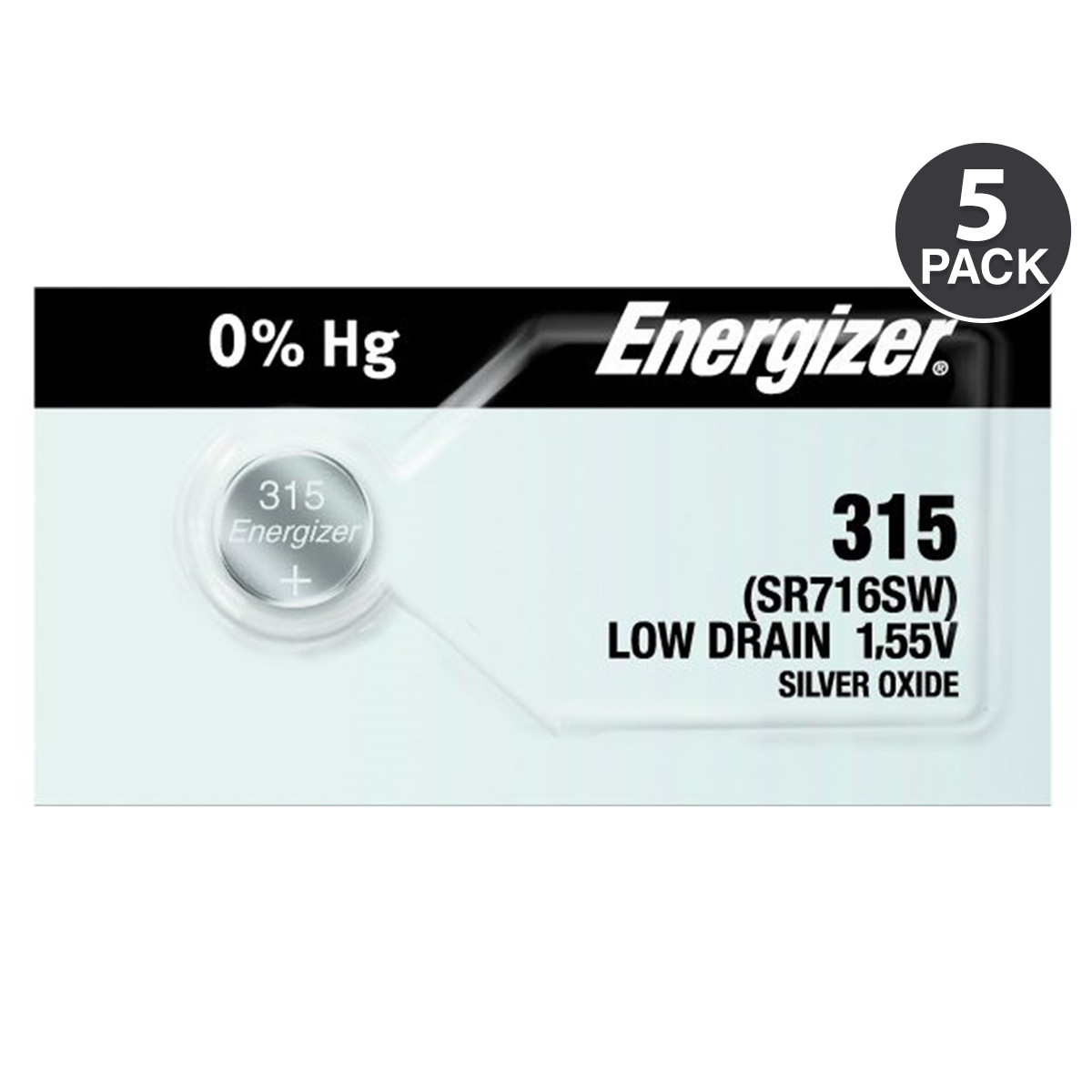 Energizer 315 SR716SW Silver Oxide Watch Battery (5 Pack)
