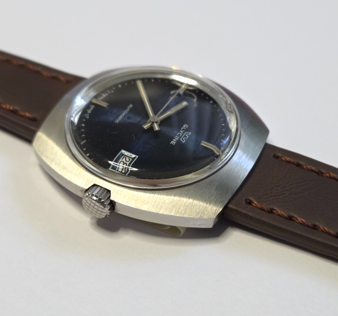 Glycine Compresror Automatic Watch Vintage Men NOS Blue Dial POErfect Conditions
