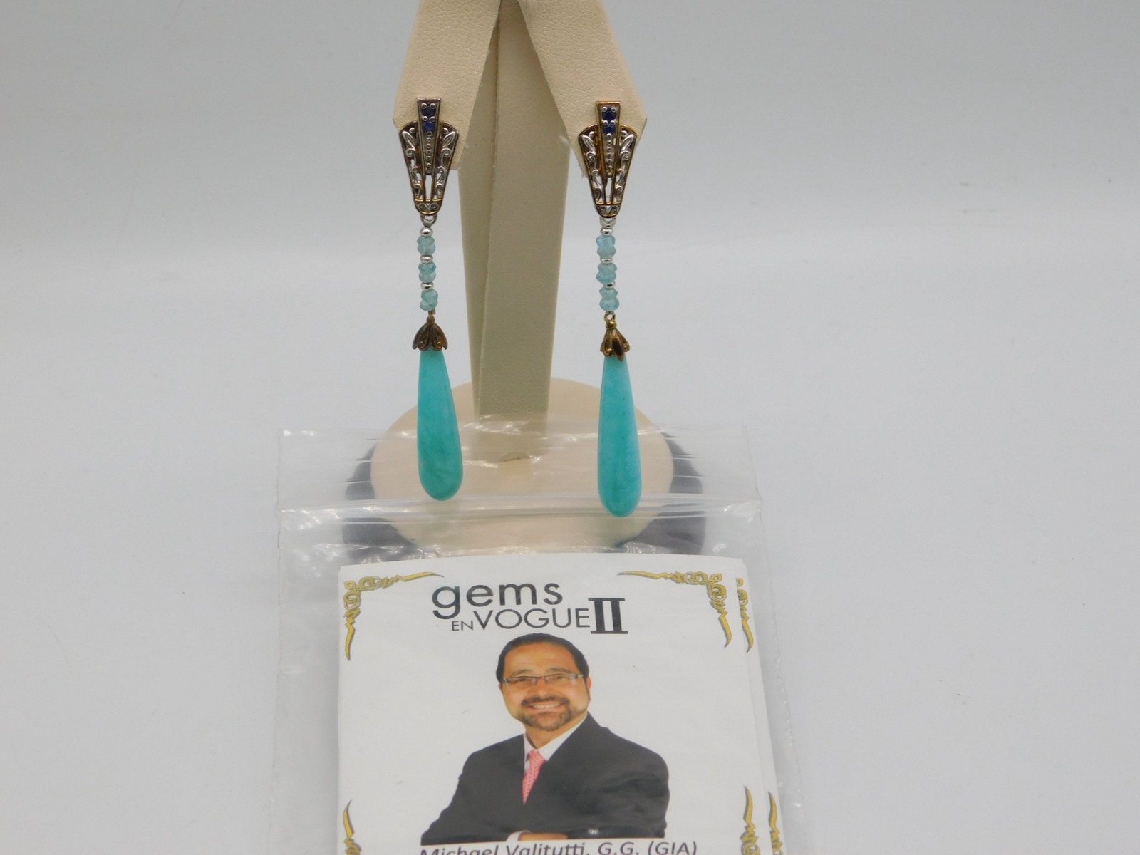 DESIGNER MICHAEL VALITUTTI GEMS EN VOGUE STERLING SILVER LARIMAR STONE EARRINGS