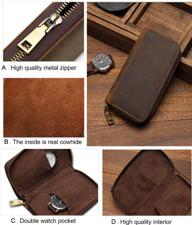 Watch Display Box Leather Travel Case Jewelry Storage Pouch Portable Zipper Bag