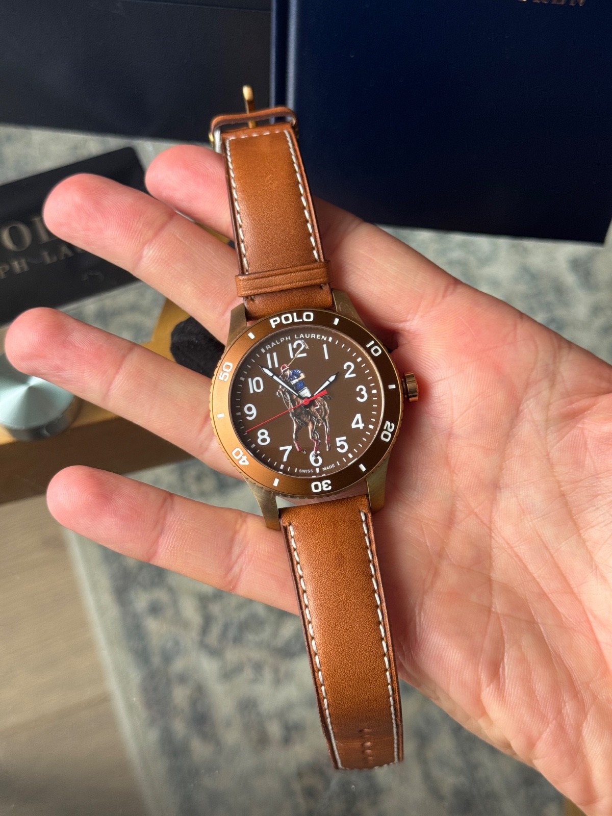 £1,890 NEW Ralph Lauren Polo Watch Automatic Brown Leather Mens Strap 42mm