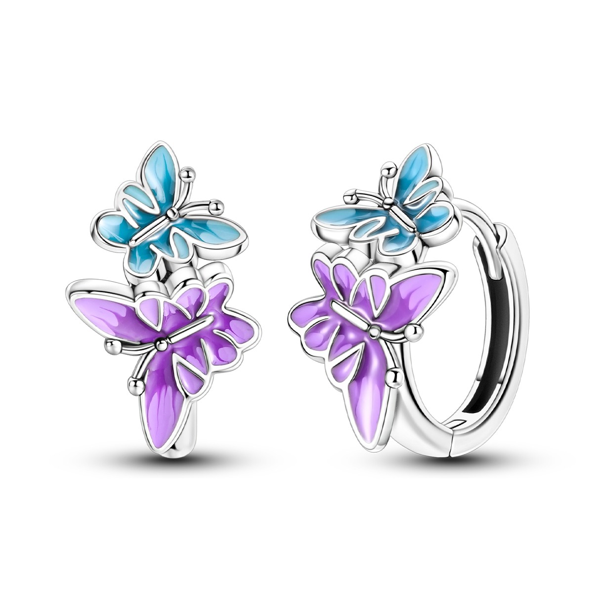 LAZA European Enamel Purple Butterfly 925 Silver Hoop Earrings For Women Jewelry