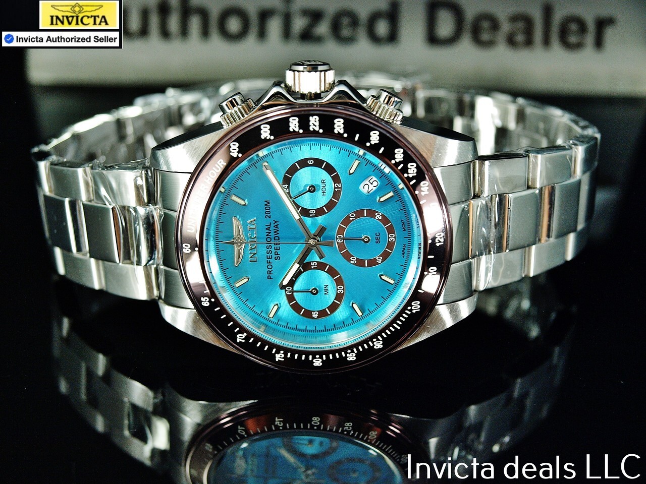 Rare Invicta Men’s 40mm SPEEDWAY DRAGSTER Chronograph TURQUOISE DIAL 200m Watch
