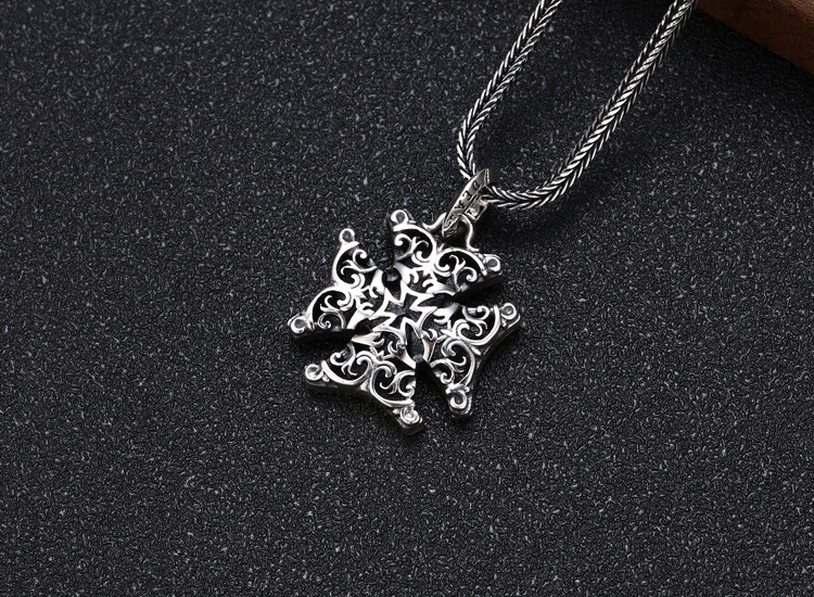 S925 Sterling Silver FILIGREE IRON CROSS Pendant Layered Gothic Biker Ornate