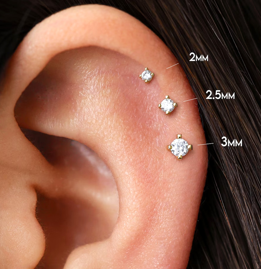 20G/18G/16G Titanium 2mm~3mm Stud Push Pin Labret, Threadless Flat Back Earring
