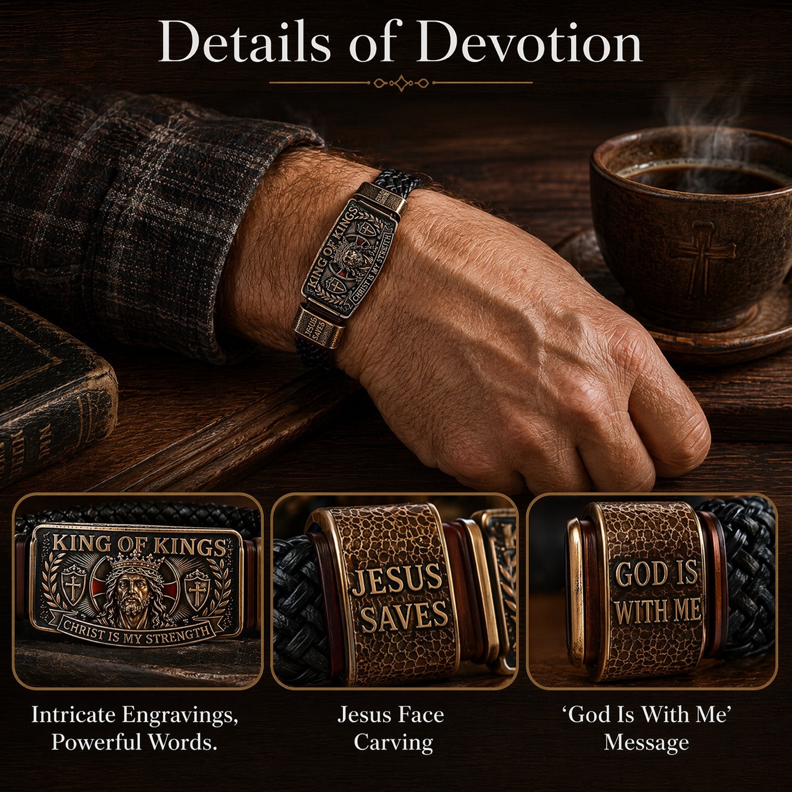 King of Kings Faith Bracelet Adjustable Christian Jesus Wristband For Men