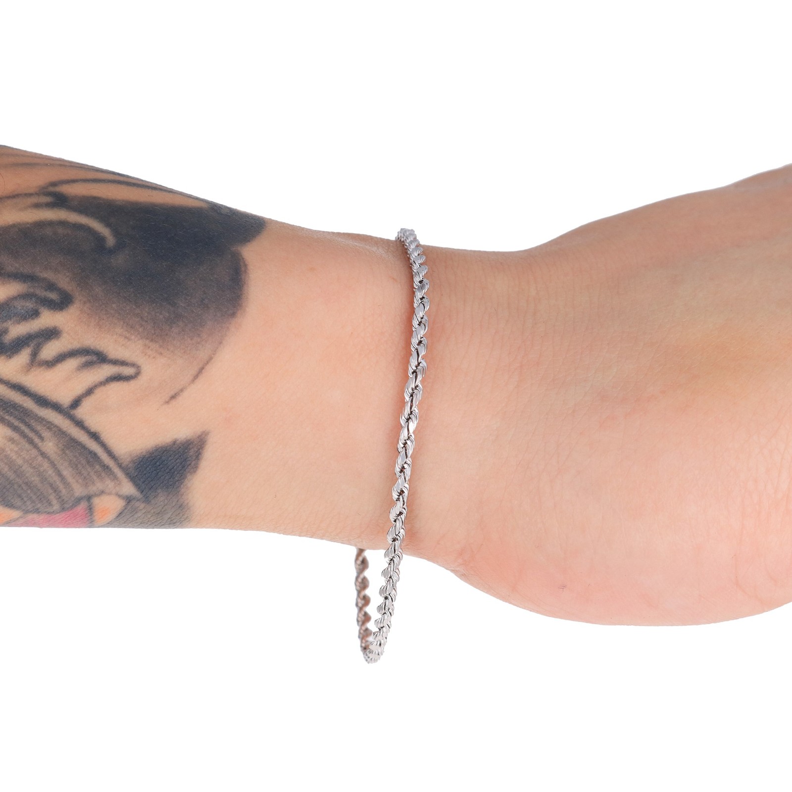 10K White Gold 2mm-5mm Diamond Cut Rope Chain Bracelet Mens Womens 7″ 8″ 9″