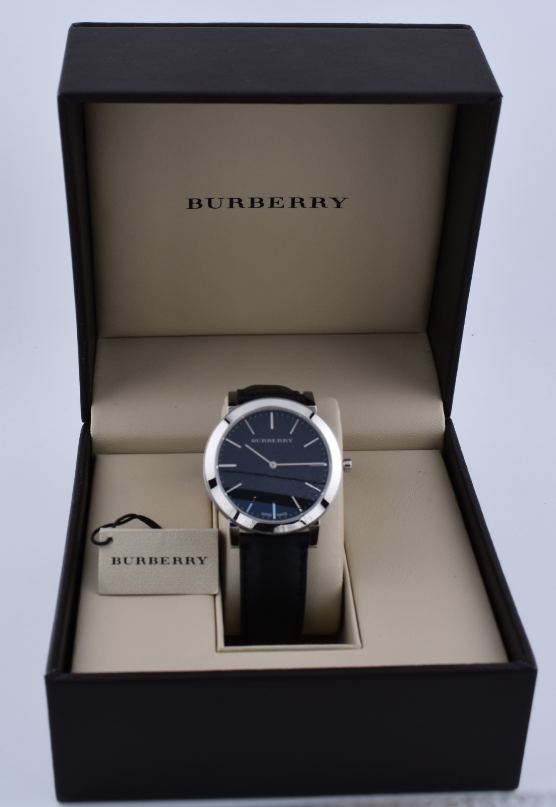 Burberry BU2351 Slim Men’s Watch 40mm Swiss Quartz Black Leather Auth