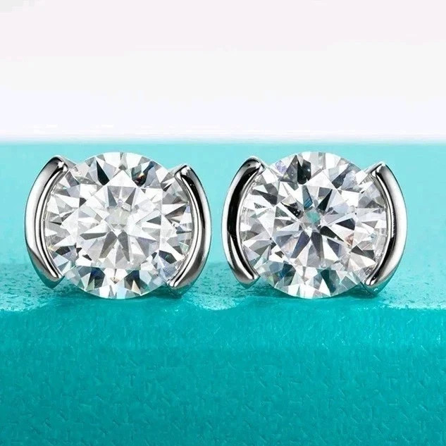 Rare 4.30 Ct Certified Treated White Diamond Studs 14k White Gold Plated