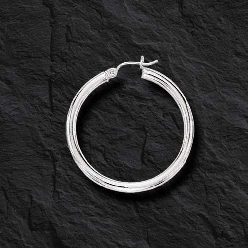 10k White Gold 2mm x 30mm Round Shiny Lite Tube Hinged Hoop Earrings 1.3 Gr