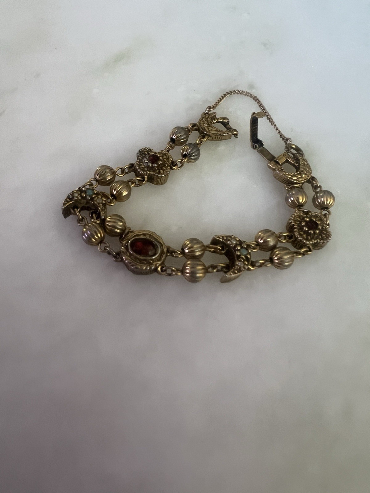 Goldette Victorian Revival Charm Bracelet with Safety Chain Unsigned