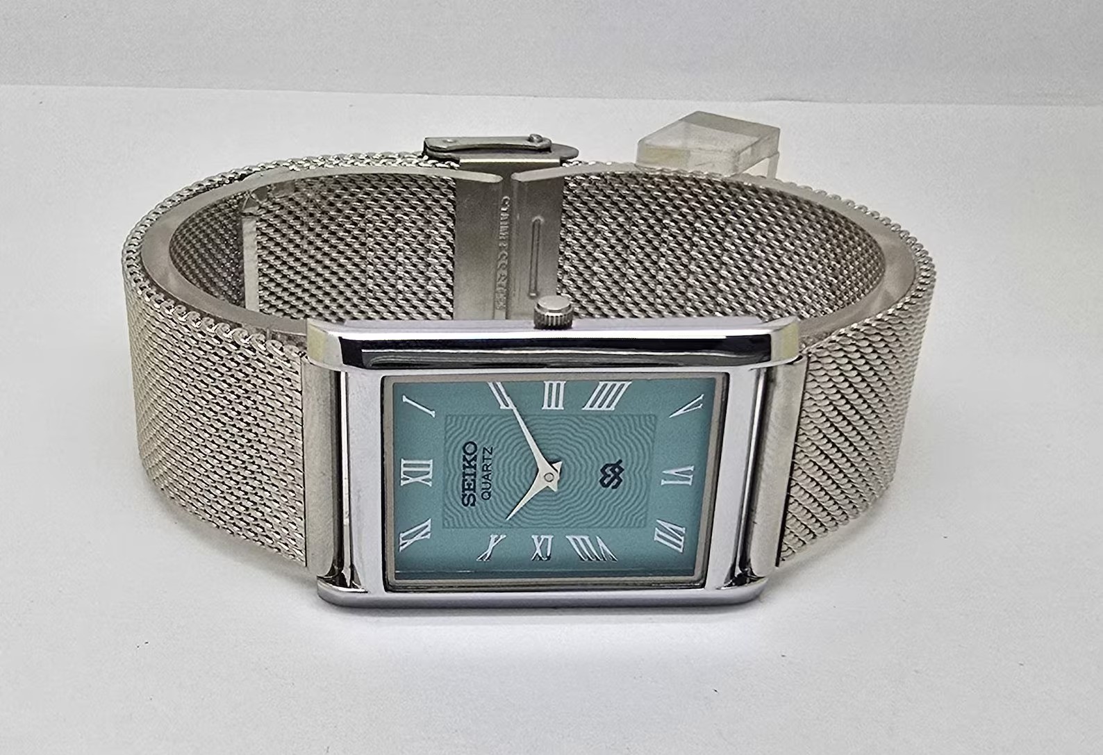 Vintage Seiko Quartz Tank Slim Men steel Rectangle Refurbished Japanese Watch