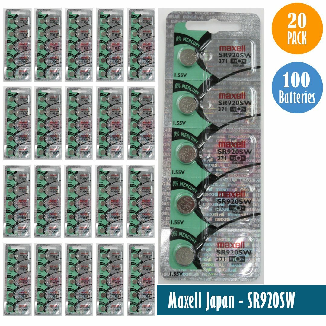 Maxell 371 Silver Oxide SR920SW SR920 Watch Batteries Pack of 100 Batteries