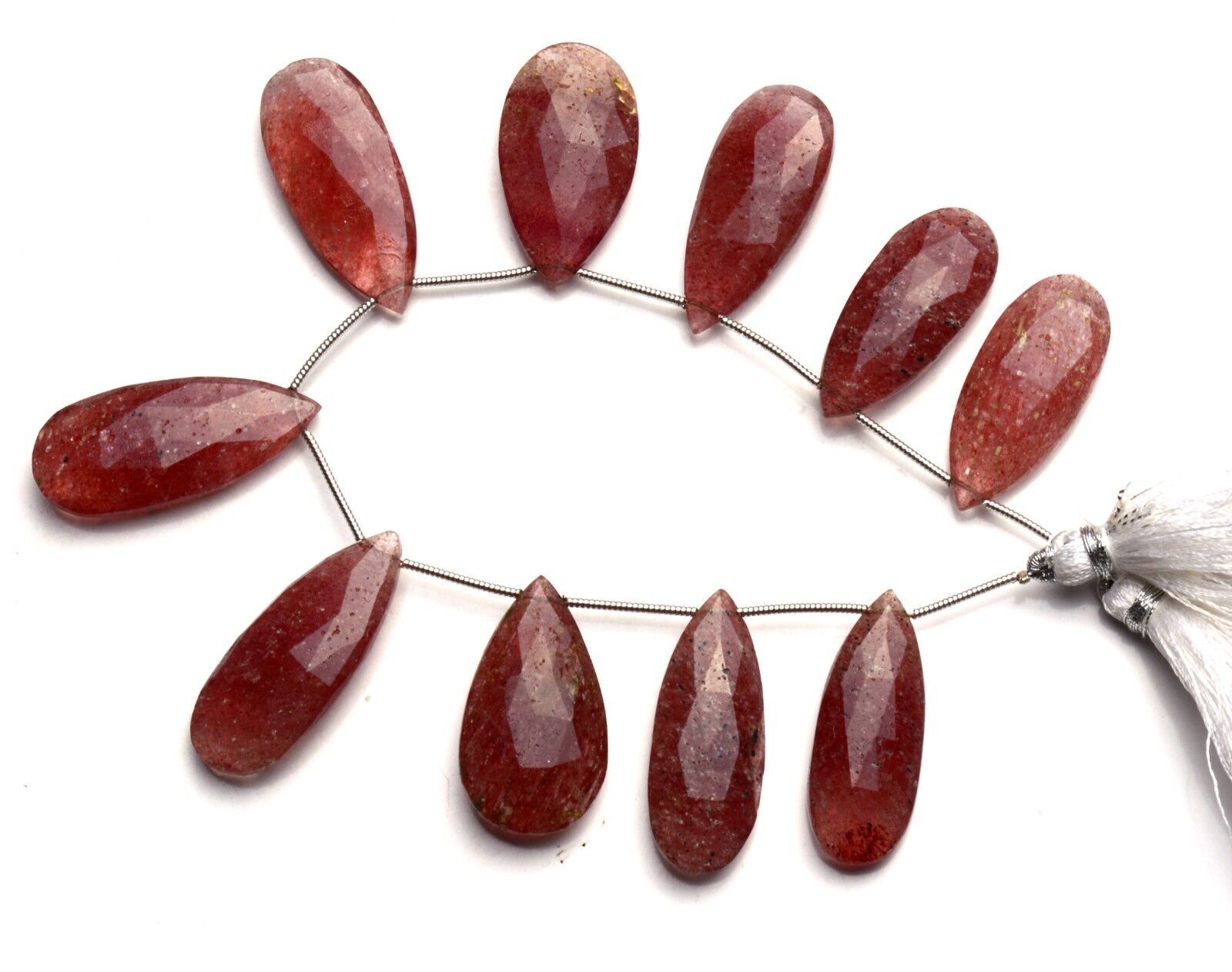 Very Rare Natural Gem Strawberry Quartz Faceted Pear Shape Beads Strand 7.5 Inch