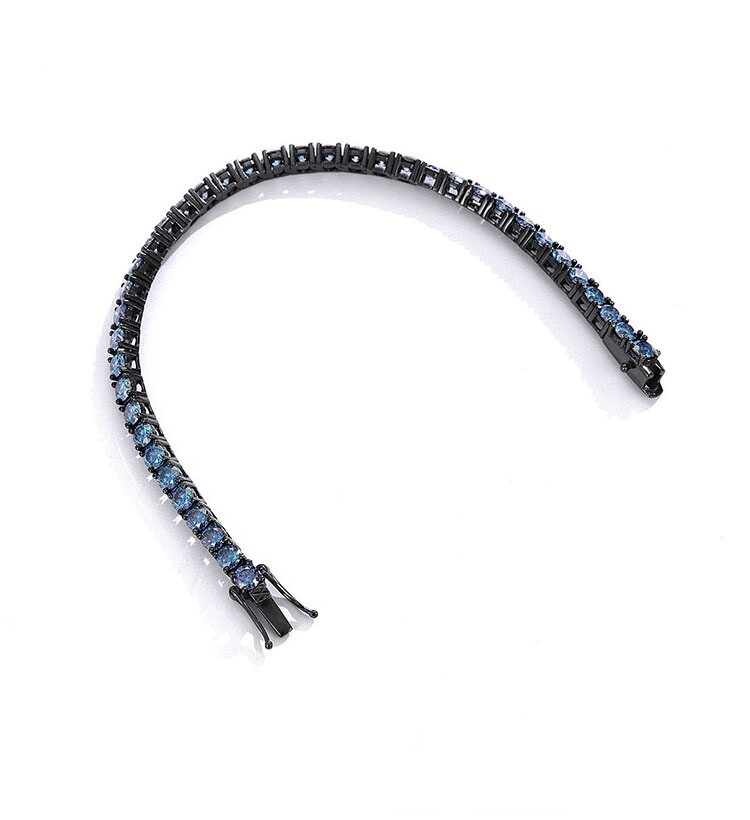 3-5mm Royal Blue Moissanite Tennis Bracelet 925 Sterling Silver Plated Black Men