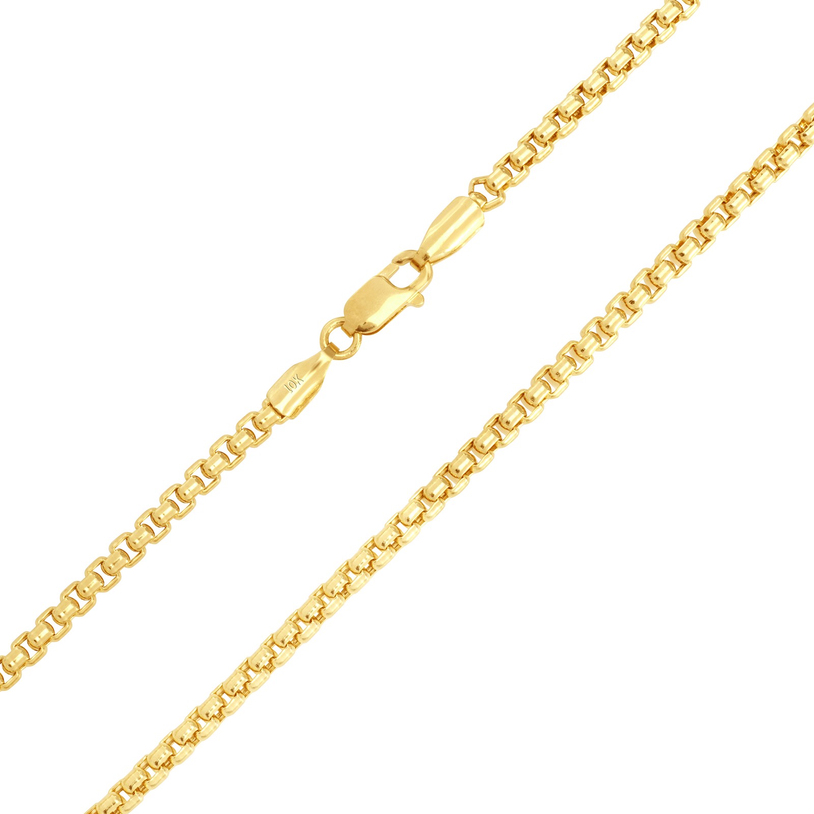 10K Yellow Gold 2.5mm Venetian Round Box Chain Link Necklace Mens Women 16″- 30″
