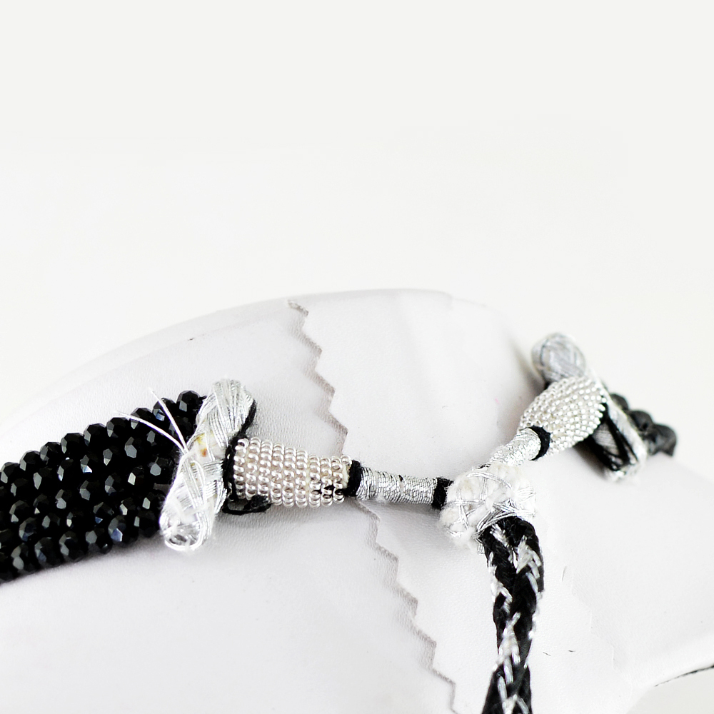 179.50 CTS NATURAL 5 STRAND RICH BLACK SPINEL ROUND FACETED BEADS NECKLACE (DG)