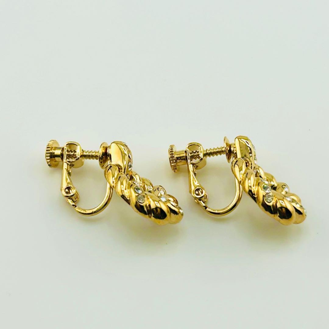 Yves Saint Laurent Twist Earrings Rhinestone Gold Tone Screw Type w/Box