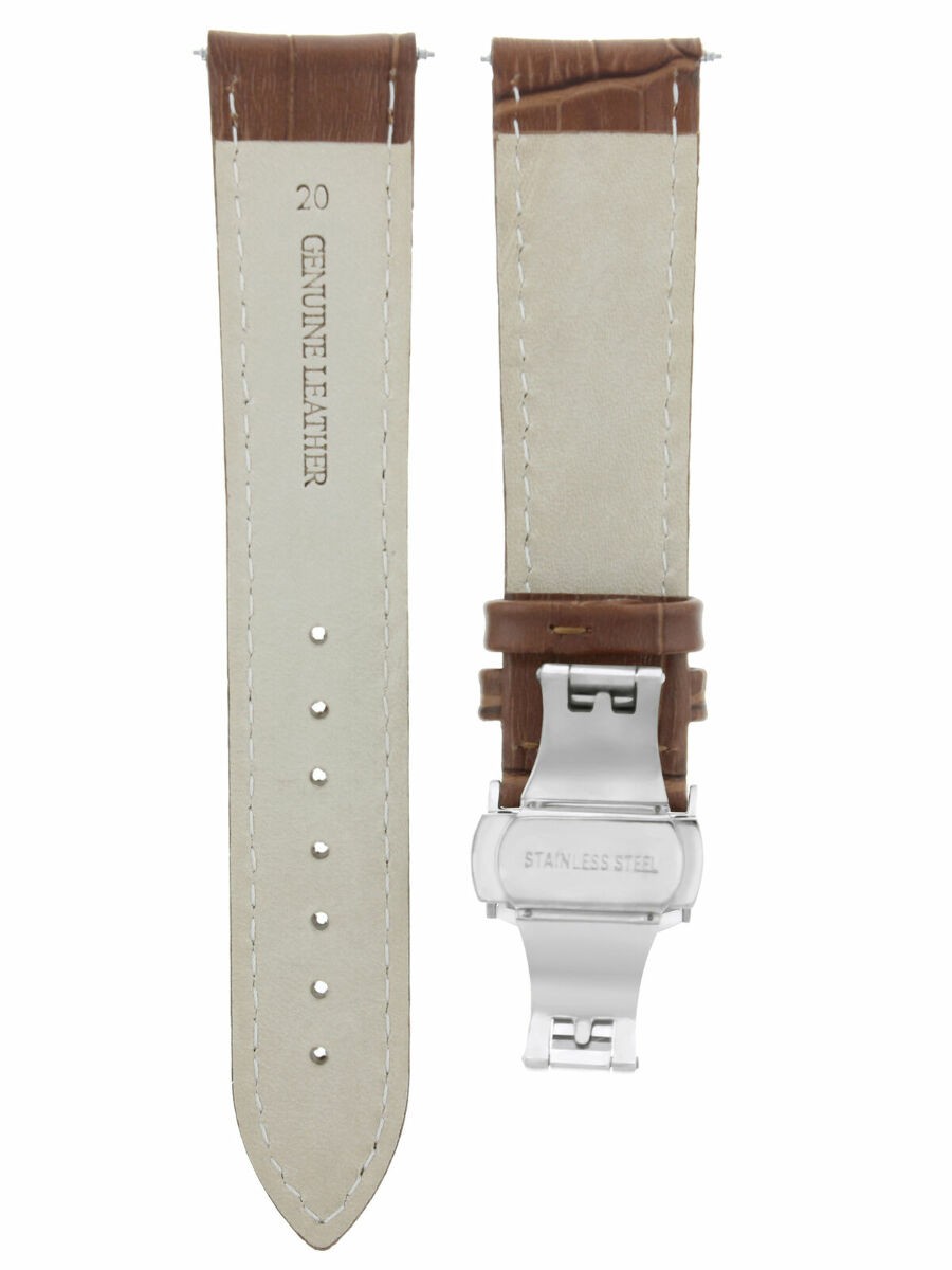 20mm Light Brown Leather Replacement Watch Strap Deployment Clasp For Tag Heuer