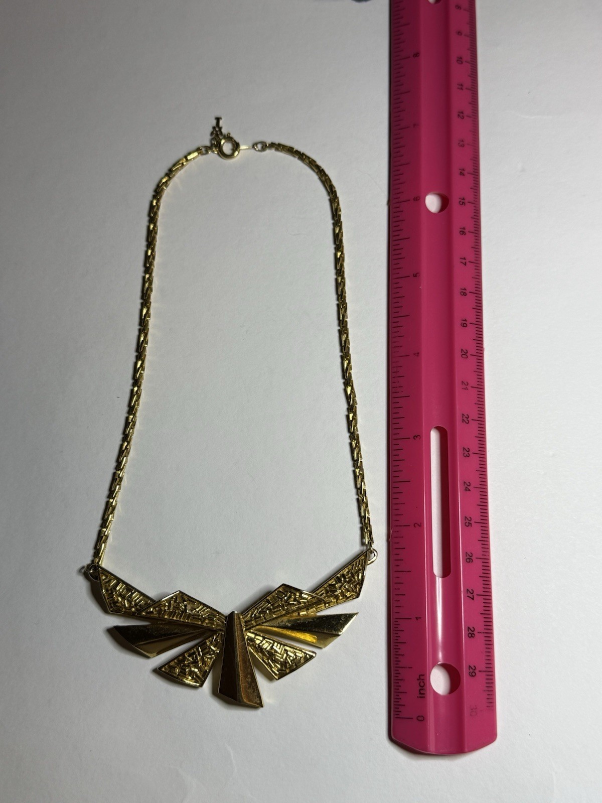 Vintage Crown Trifari Necklace 1950s Gold Tone Enamel Geometric Bib Collar MCM