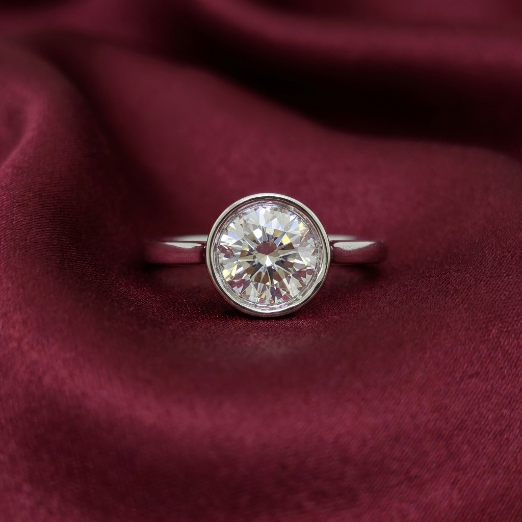 Round Cut Solitaire Bezel Ring 925 Sterling Silver Contemporary Wedding Jewelry