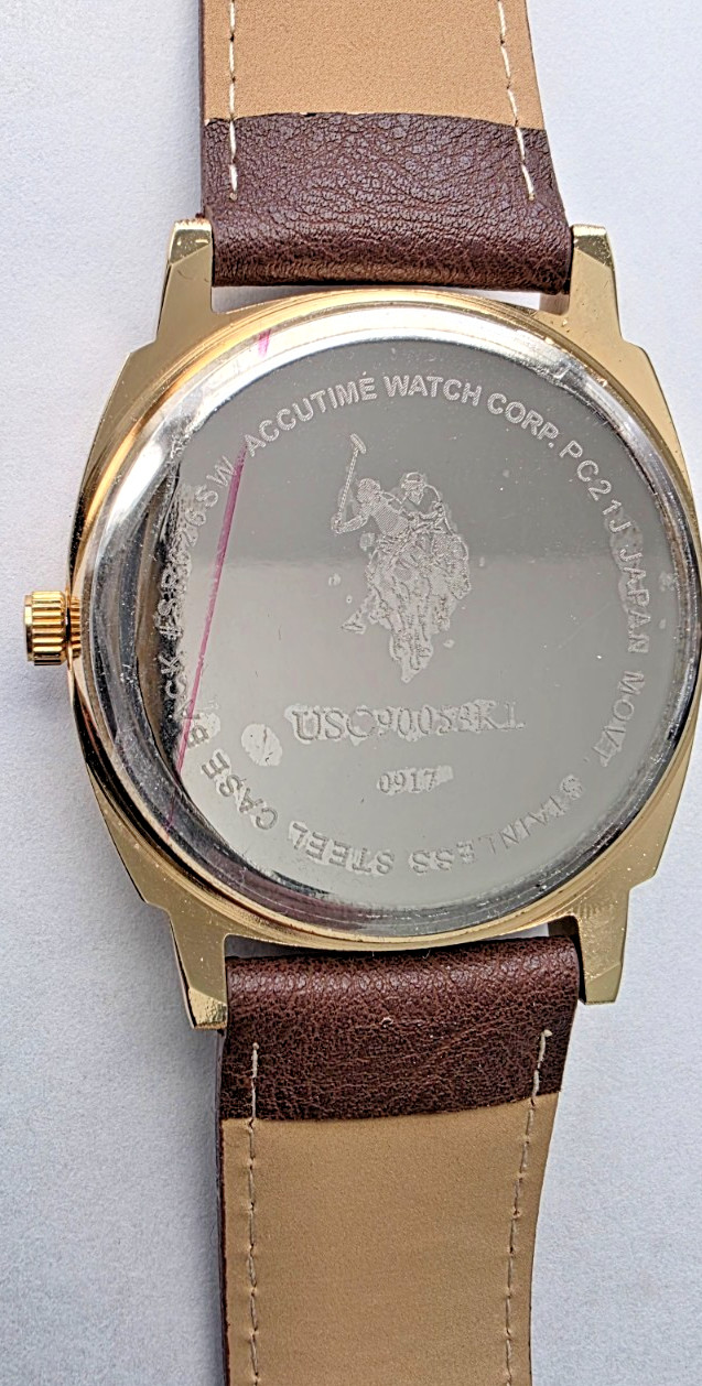 U.S. Polo Assn. Men’s Accutime Watch, Gold-Tone USC90053KL Size 7 1/2 Org Box