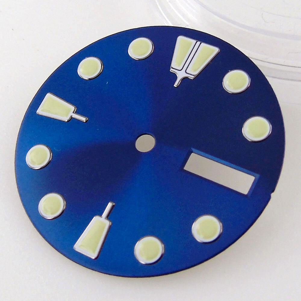 28.5mm Green Lume Sunburst Blue Watch Dial Crown at 3.8 o’clock Fit for NH36A