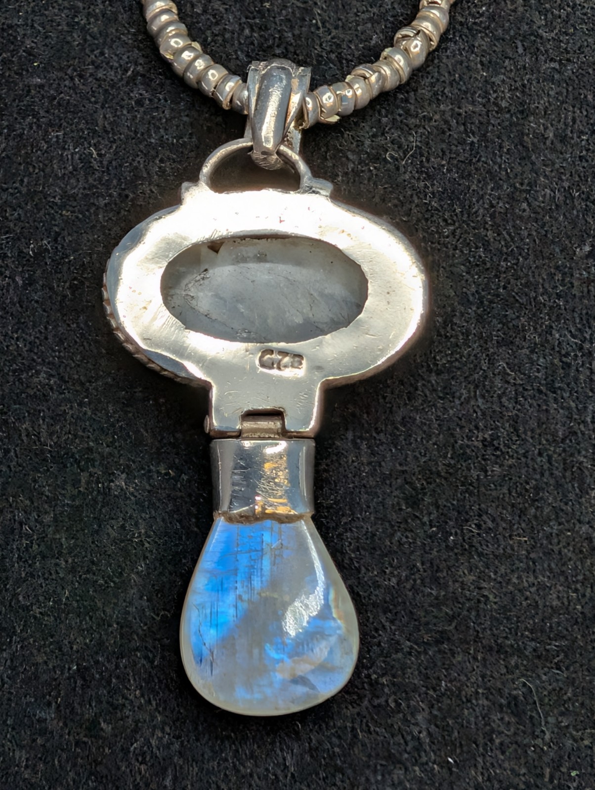 Moonstone Pendant With Sterling Silver Beaded Necklace