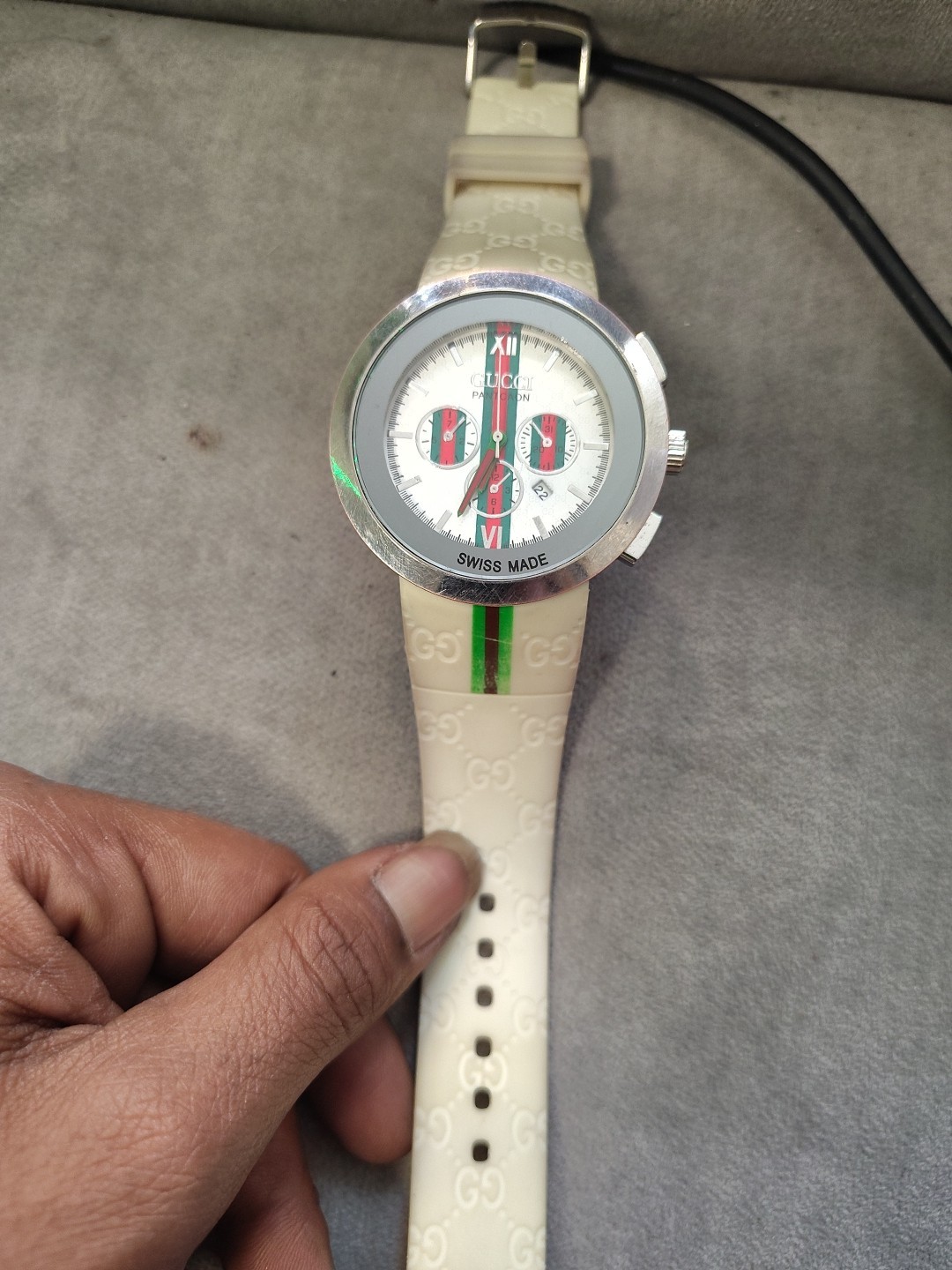 Gucci Pantcaon Swiss Made Watch Ref 1142, White Strap, Wristwatch