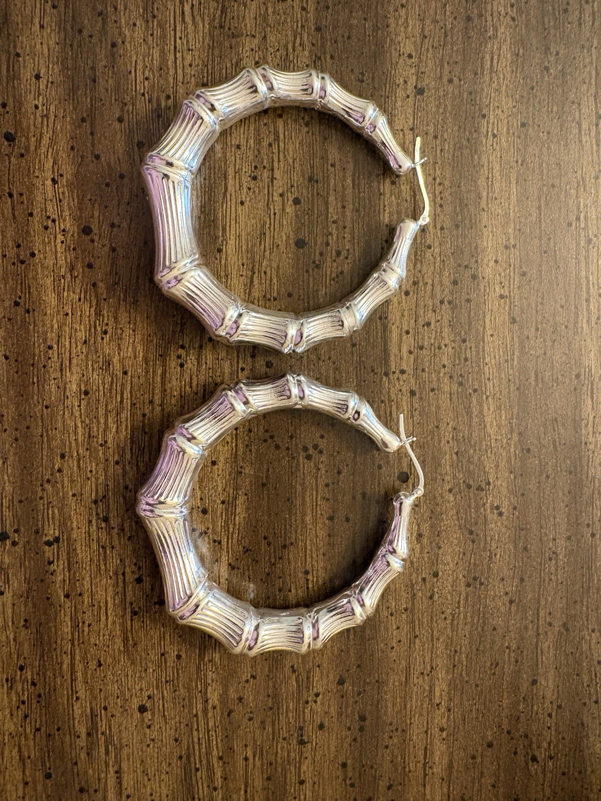 Large Sterling Silver Bamboo Hoop Earrings