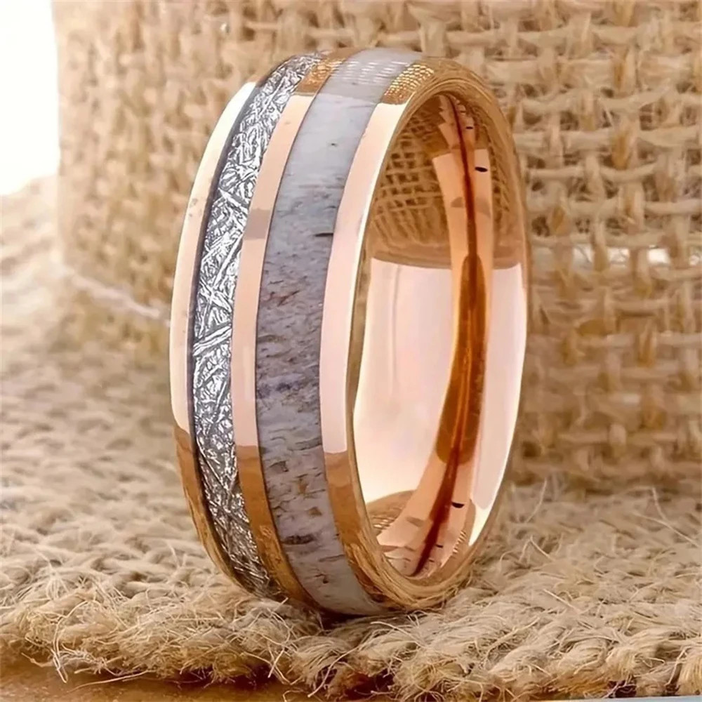 Stainless Steel Abalone Shell Ring 8mm Purple Polished Wedding Band Men