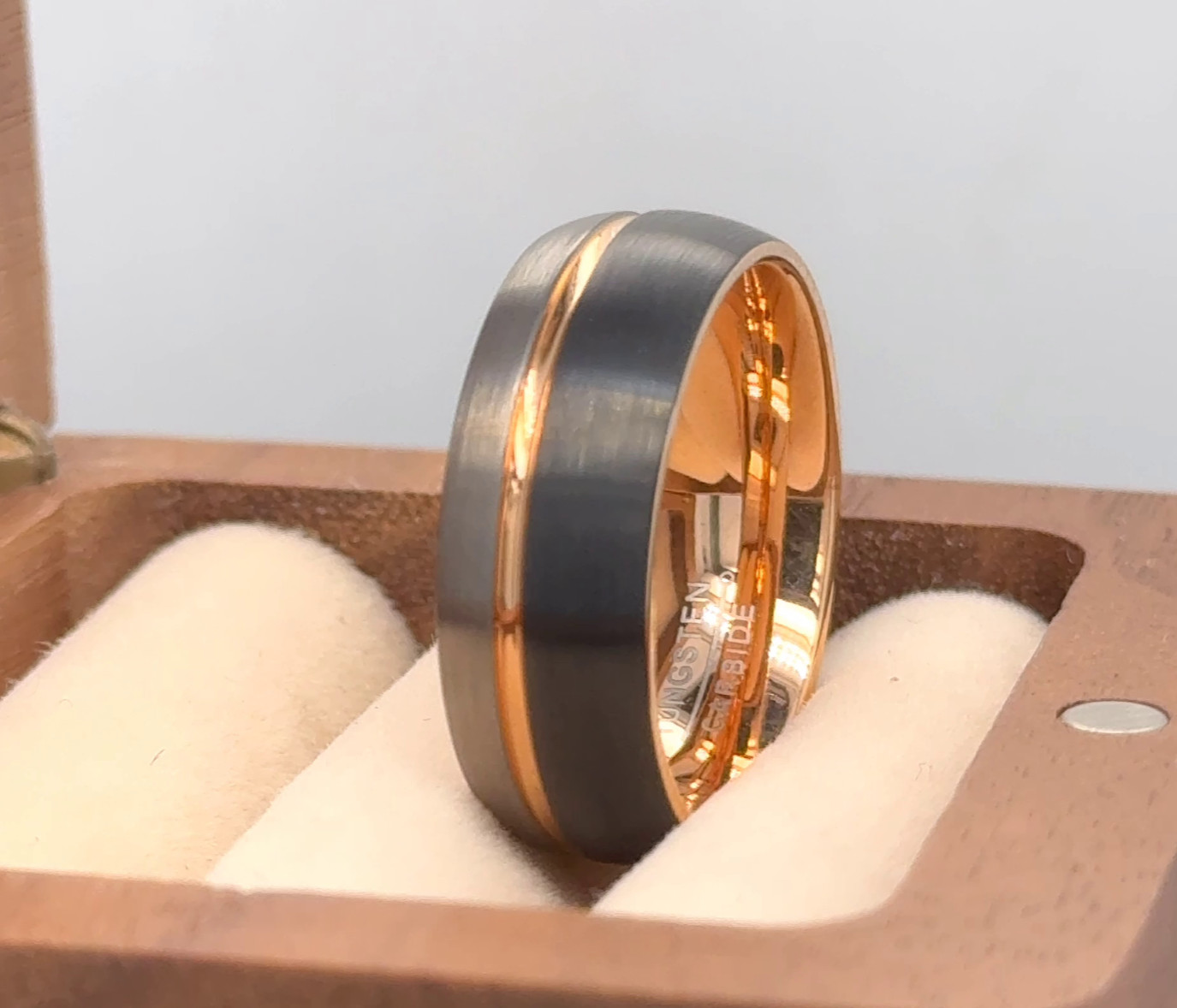 8mm Rose Gold Silver Black Tungsten Band Free Engraved Ring November Gift Ring