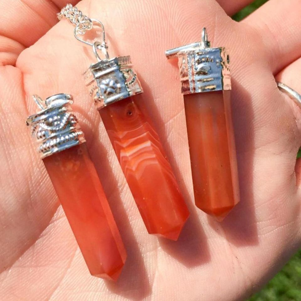 Carnelian Crystal Chakra Pendant Pencil Cap Sterling Silver Necklace Heal