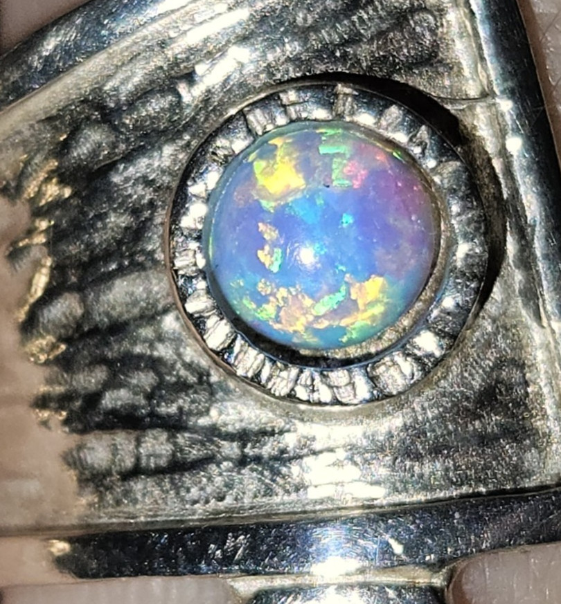 925 STERLING Silver Ring Fire Opal Native American Size 7.5 Play of Color Red