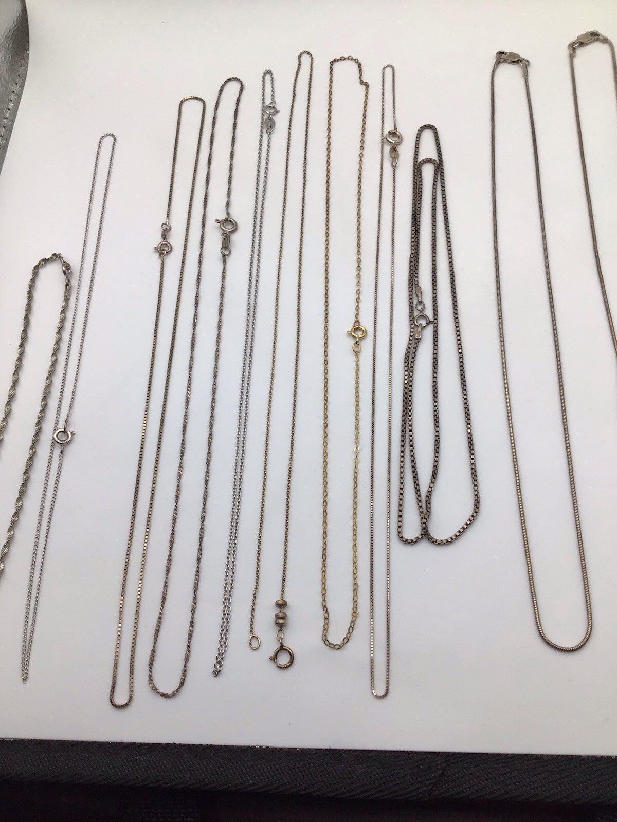 Lot Of 13 Sterling Silver Chains / Bracelet 29.5 Grams Various Styles / Types