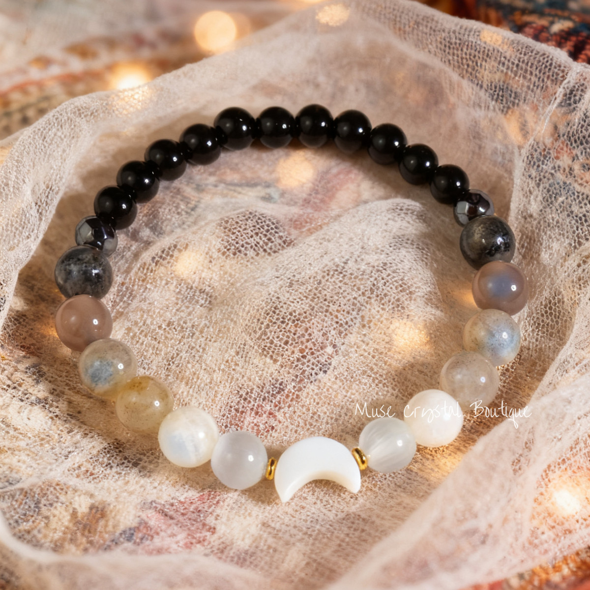 Natural Moonstone Labradorite Stone Bracelet Moon Charm Crystal Healing Bracelet
