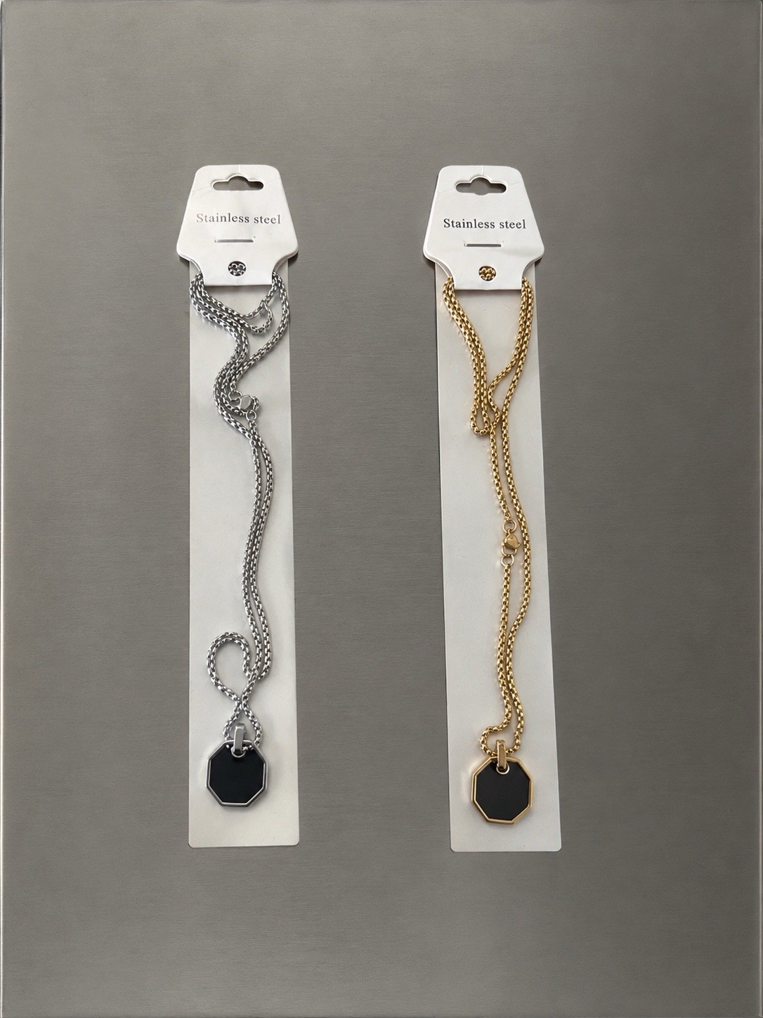 Pendant Flat Chain Stainless Steel Necklace Men Fashion Black Simple Women