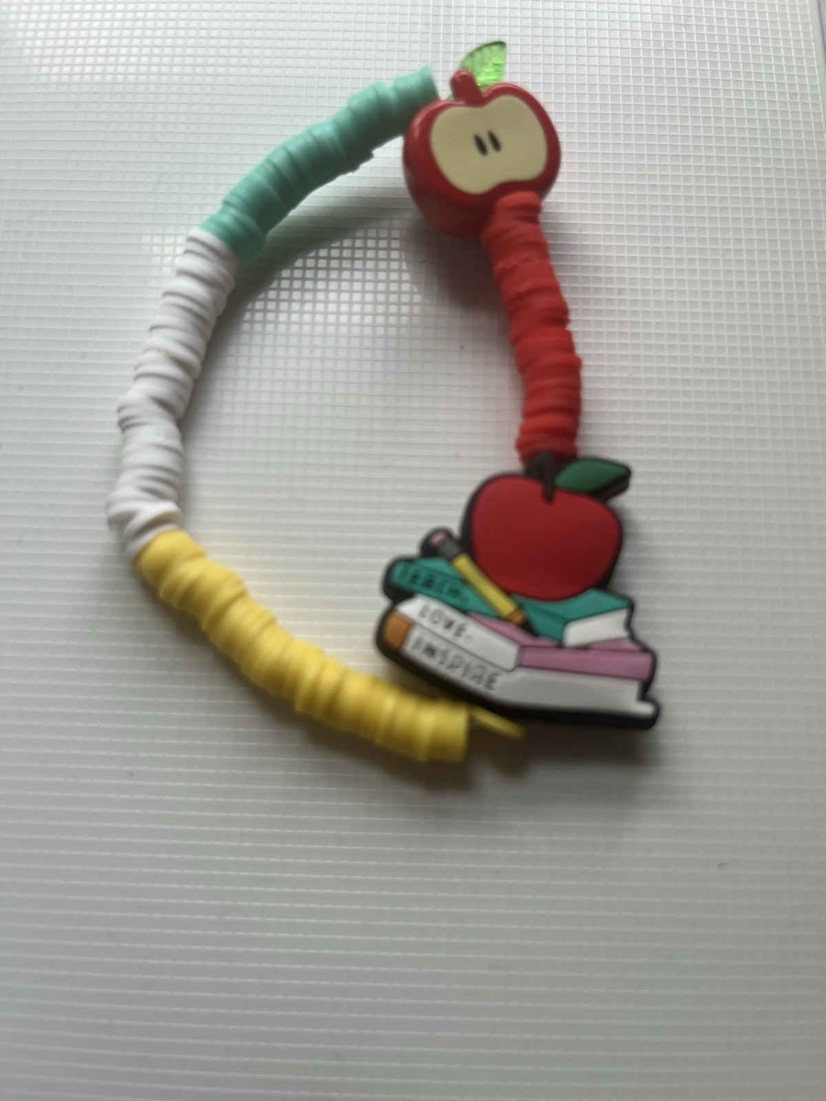 Unisex Kids Multicolor Plastic Stretch Beaded Dangle Charm Bracelet Apple
