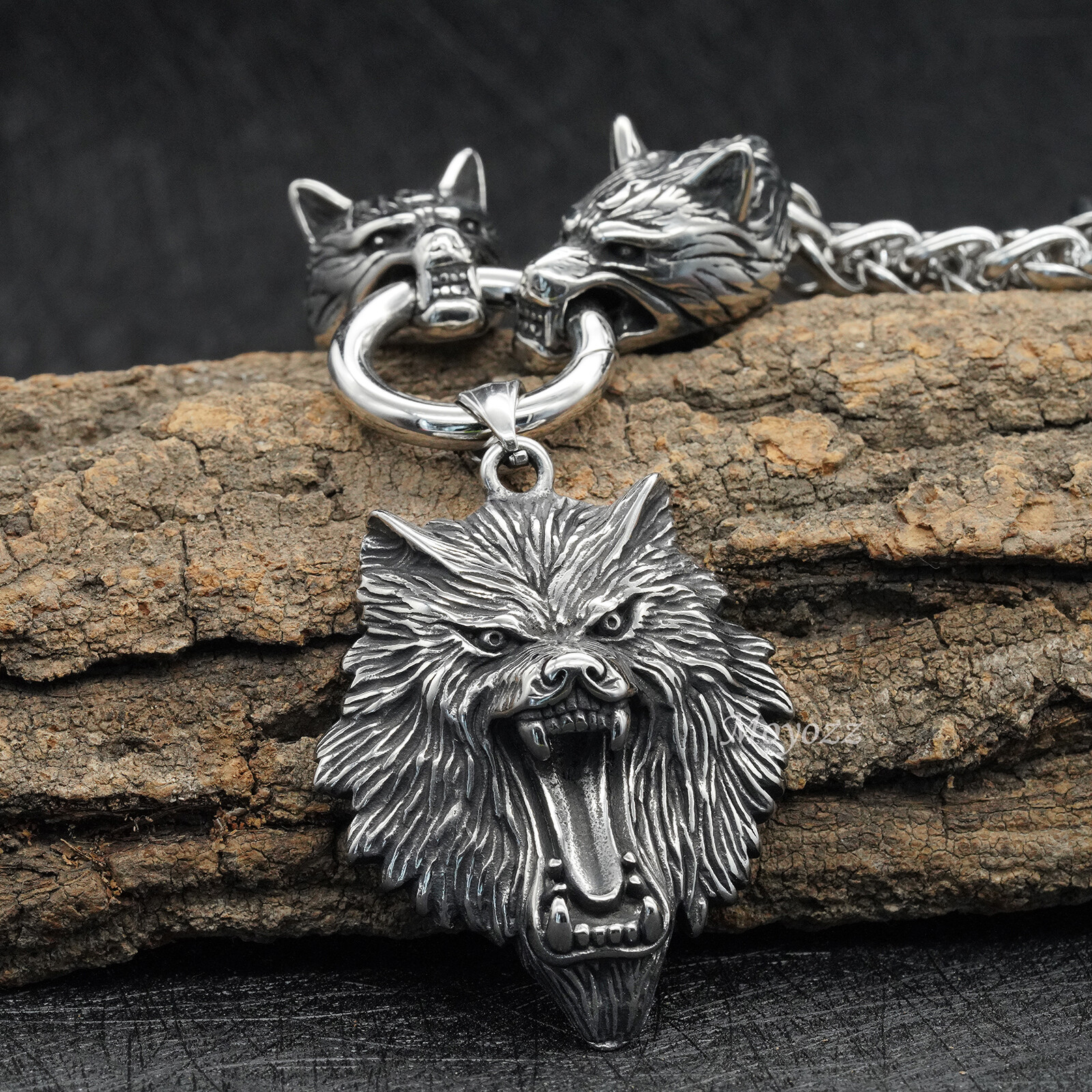 Mens 20 Inch Stainless Steel Viking Wolf Head Pendant Necklace Heavy Men 28 Inch