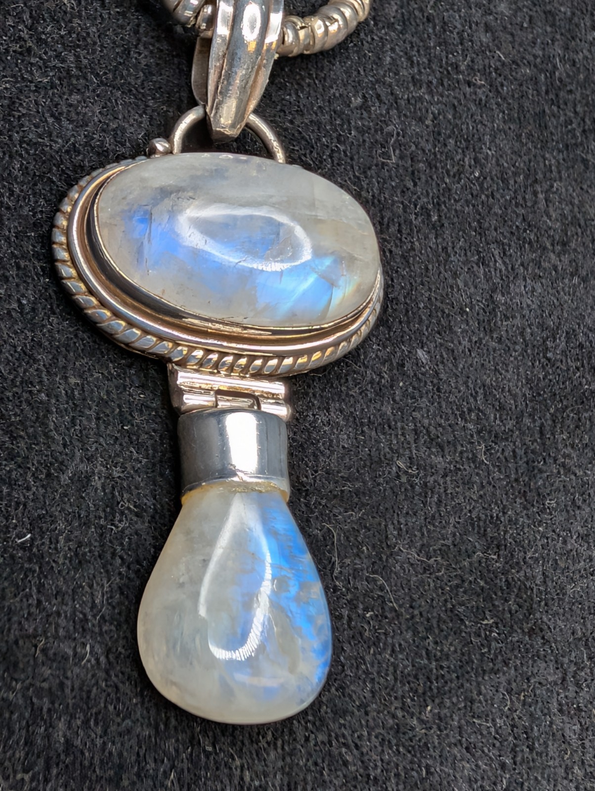 Moonstone Pendant With Sterling Silver Beaded Necklace