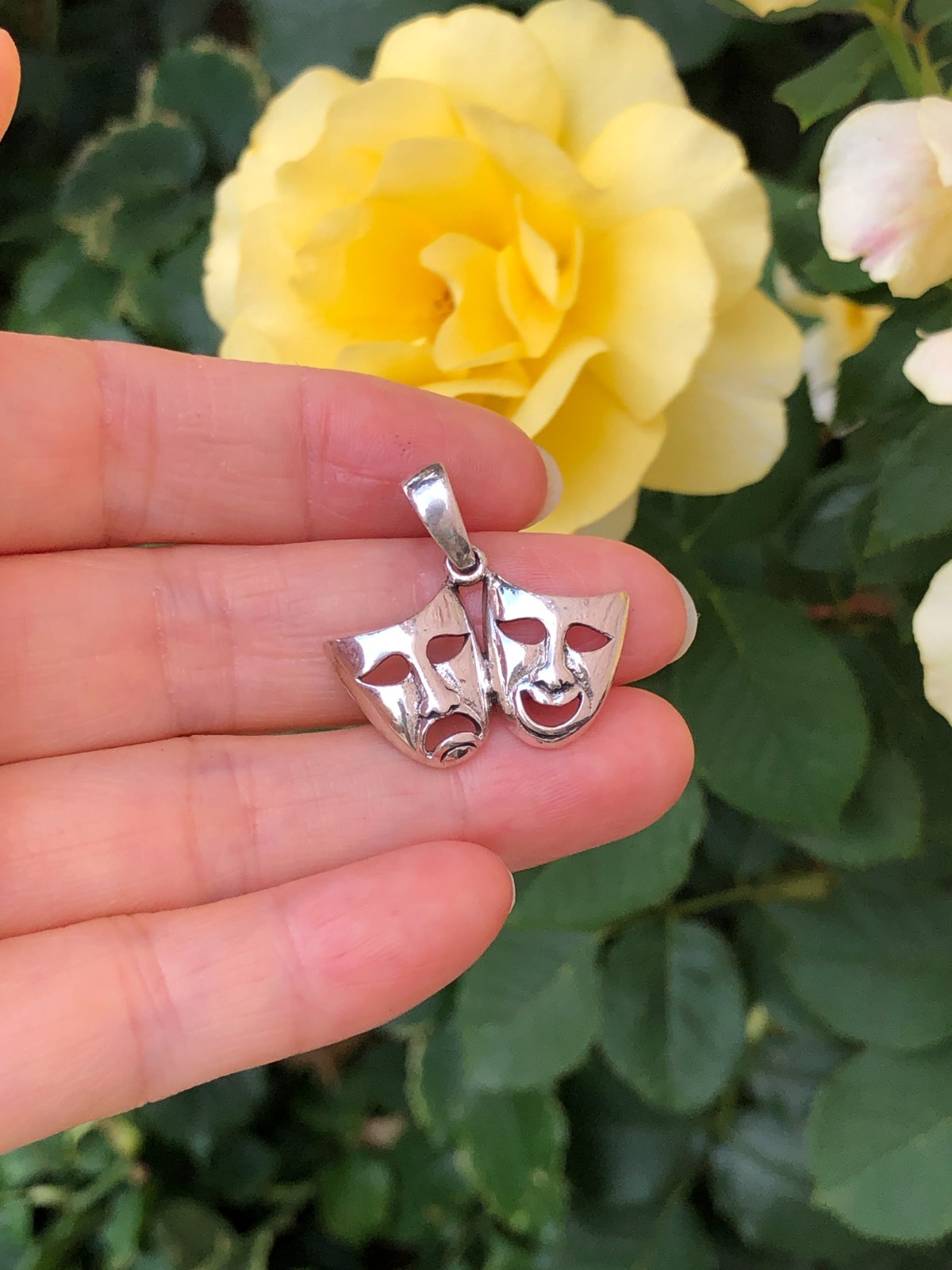 925 Sterling Silver Comedy Tragedy Theater Masks Pendant Men Women 25mm/0.98″