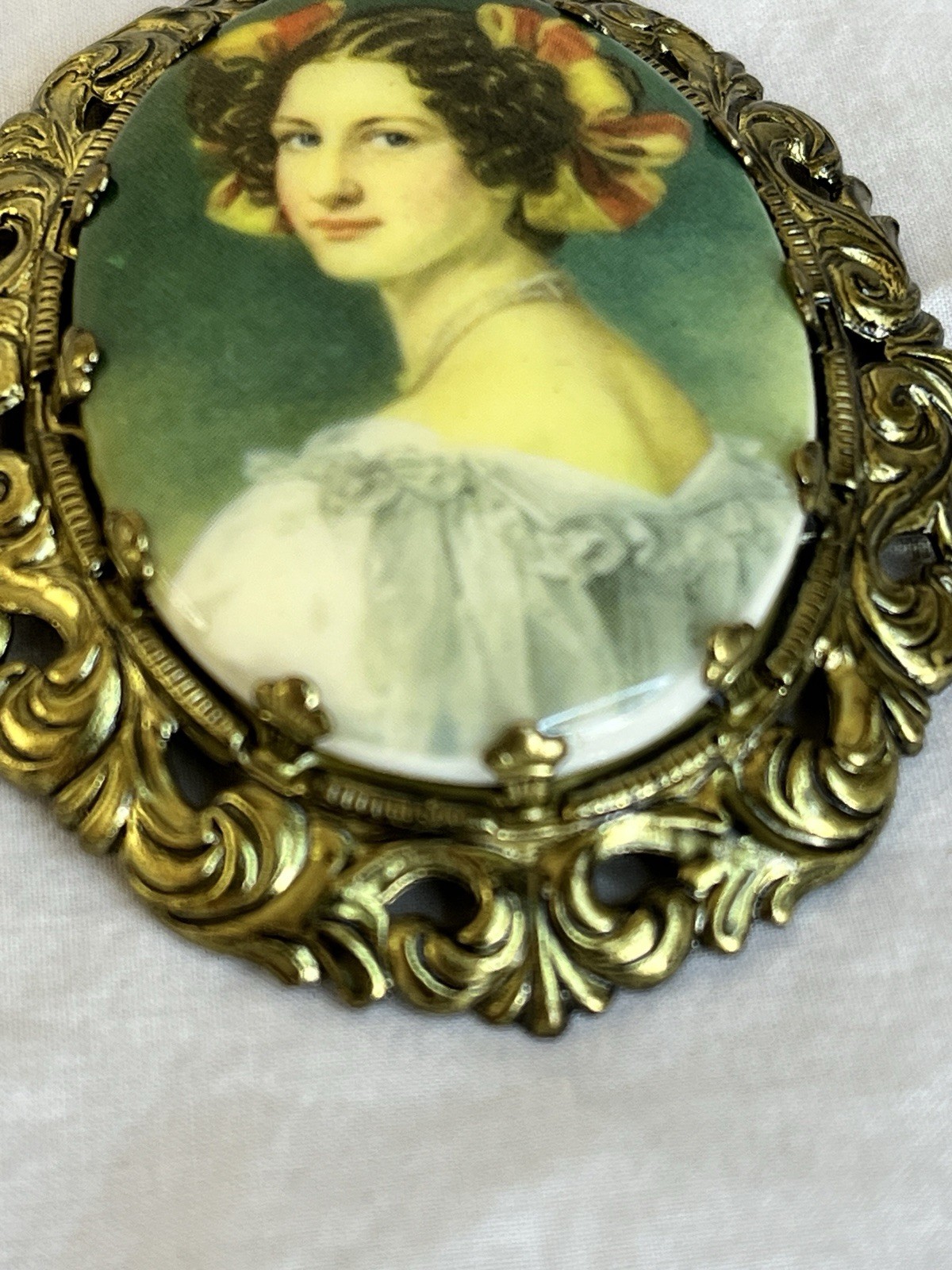 Vintage West Germany Porcelain Woman Necklace Pendant and Earrings Bridgerton St