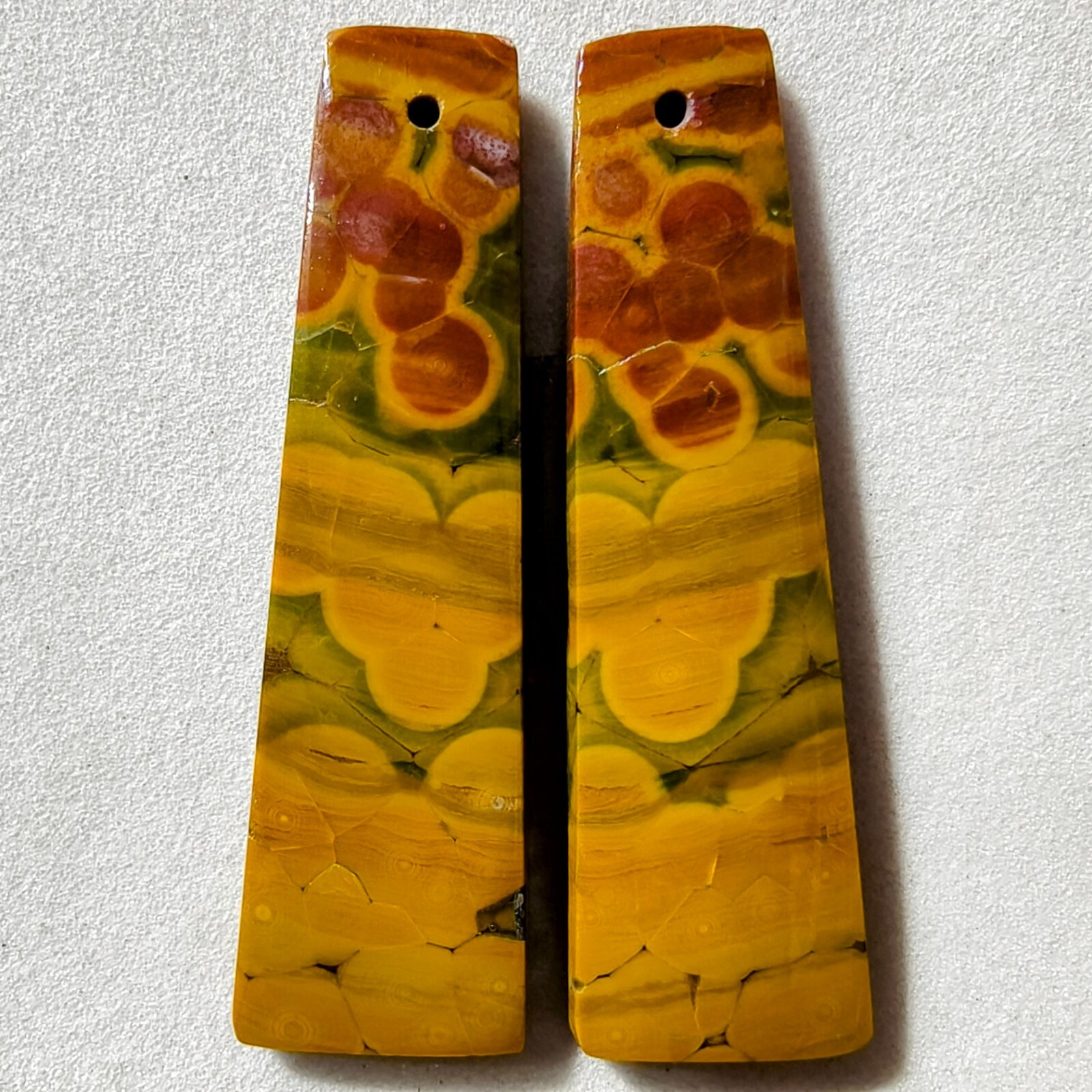 32 Cts Natural Ocean Jasper Drilled Match Pair Cabochon Gemstone 38.6 X 11.3 MM