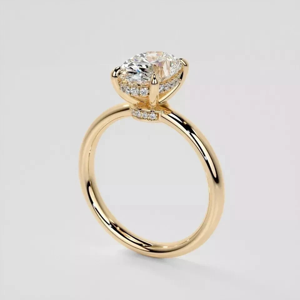 Halo Certified Diamond 2.15 CT Lab Grown IGI E F VVS 14k Yellow Gold Oval Ring