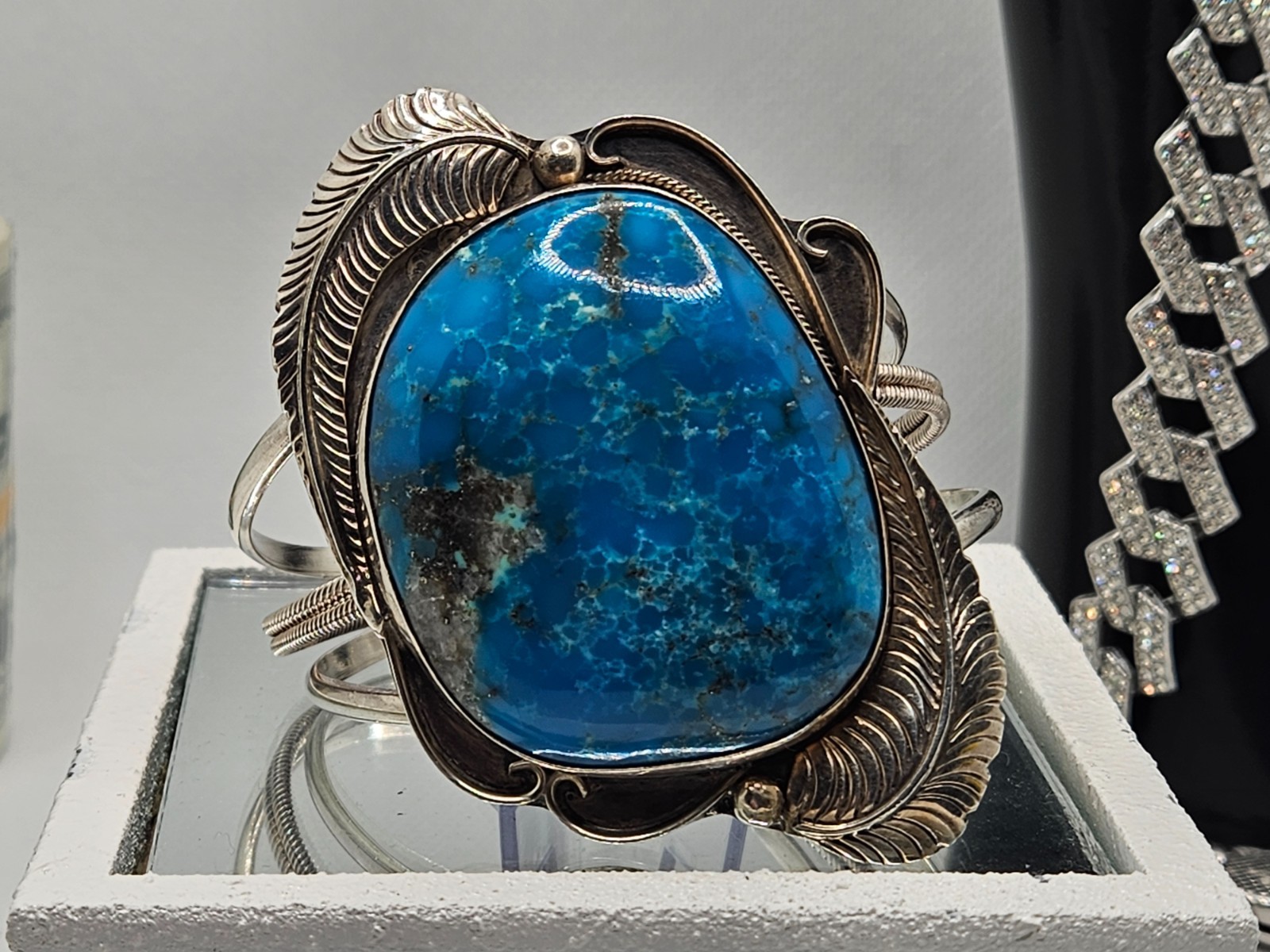 Native American Vintage Sterling Silver Jewelry with Large Turquoise Stone