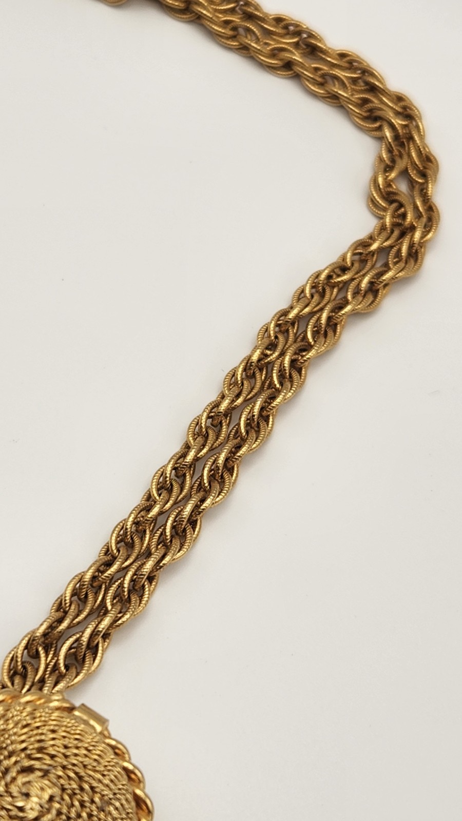 Vintage Gold Tone Lariat Necklace Adjustable Slider Bead Tassel Drop Statement